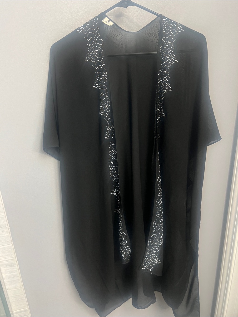 Black Sheer Kimono with Embellished Trim